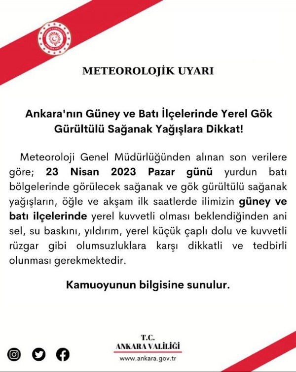 Ankara Valiliği'nden 'sağanak' uyarısı: Sel ve su baskınlarına dikkat