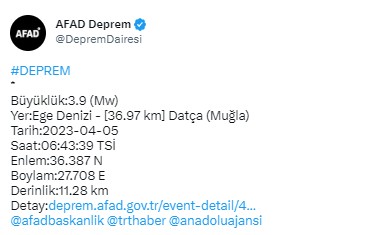 Muğla'da deprem meydana geldi