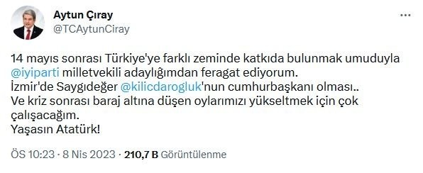 İYİ Partili Aytun Çıray'dan 'oylarımız baraj altı' itirafı: Adaylıktan çekildi! Yine başa mı döndük?