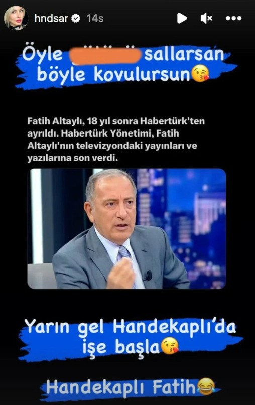 Hande Sarıoğlu'nun Fatih Altaylı paylaşımı şok etti : Böyle kovulursun