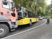 SARIYER - Sarıyer'de İETT otobüsü kaza yaptı! Yolcular korku dolu anlar yaşadı