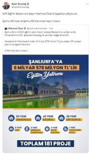 Sanliurfa'ya 181 Projeden Olusan Dev Egitim Yatirimi