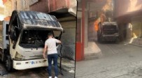 Maskeli 2 kişi, durdurdukları çöp kamyonunu benzin döküp yaktı