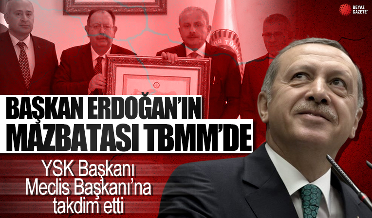 YSK Başkanı Ahmet Yener, Cumhurbaşkanı mazbatasını TBMM Başkanı Mustafa Şentop'a verdi