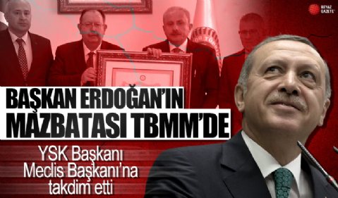 YSK Başkanı Ahmet Yener, Cumhurbaşkanı mazbatasını TBMM Başkanı Mustafa Şentop'a verdi