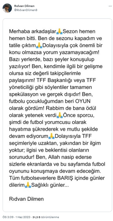 Rıdvan Dilmen açıkladı! TFF'ye başkan adayı olacak mı?