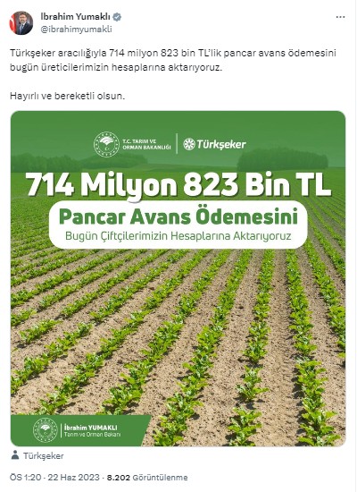 Pancar avans ödemesi hesaplara geçti