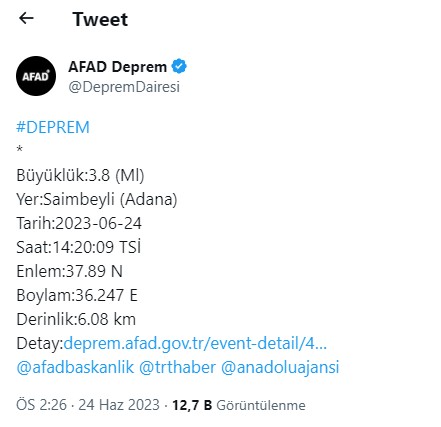 Adana'dan korkutan deprem!