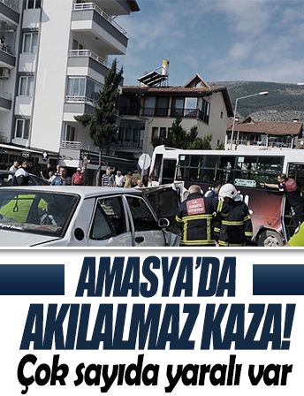 Amasya'da özel halk otobüsü ile otomobil çarpıştı: 5 yaralı