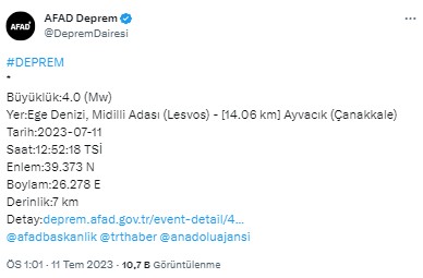 Adalar Denizi'nde 4 büyüklüğünde deprem!