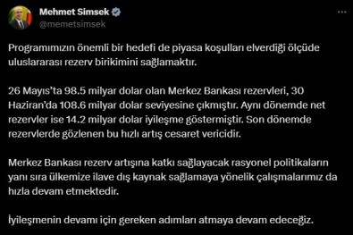 Bakan Simsek Açiklamasi 'Bir Aylik Dönemde Merkez Bankasi Rezervleri 10 Milyar Dolar Artti'