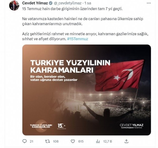 Bakanlardan 15 Temmuz paylaşımları: Karanlık oyunlar destansı direnişle bozuldu