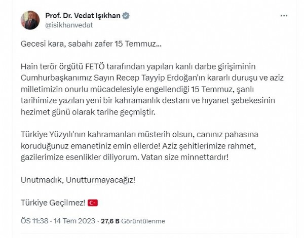 Bakanlardan 15 Temmuz paylaşımları: Karanlık oyunlar destansı direnişle bozuldu