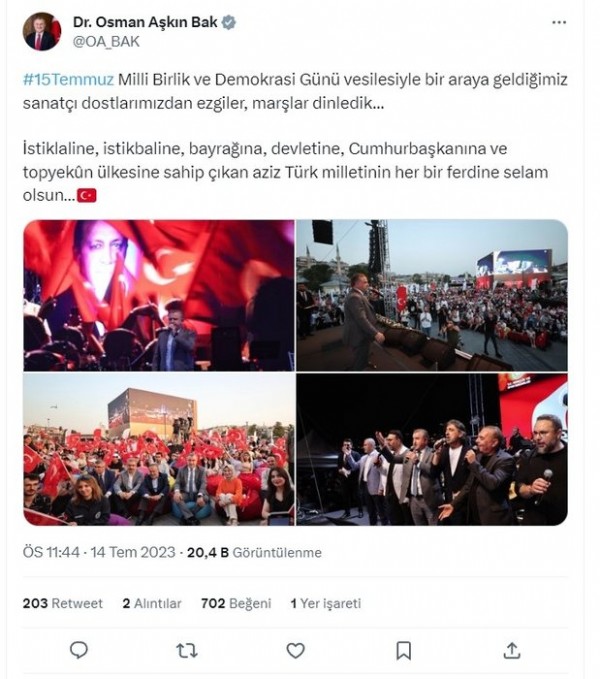 Bakanlardan 15 Temmuz paylaşımları: Karanlık oyunlar destansı direnişle bozuldu