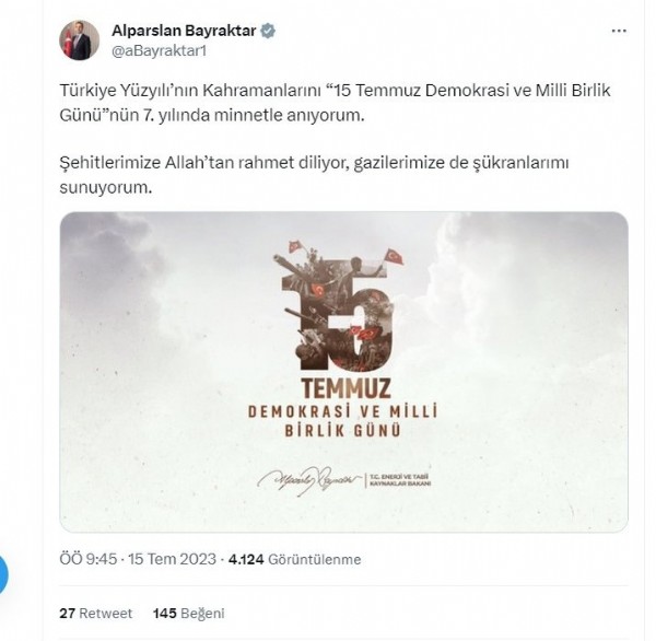 Bakanlardan 15 Temmuz paylaşımları: Karanlık oyunlar destansı direnişle bozuldu