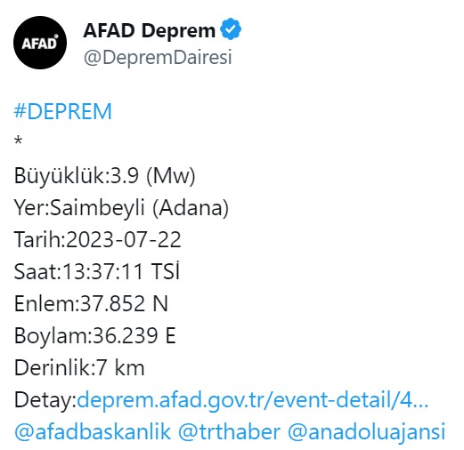 Adana'da korkutan deprem!