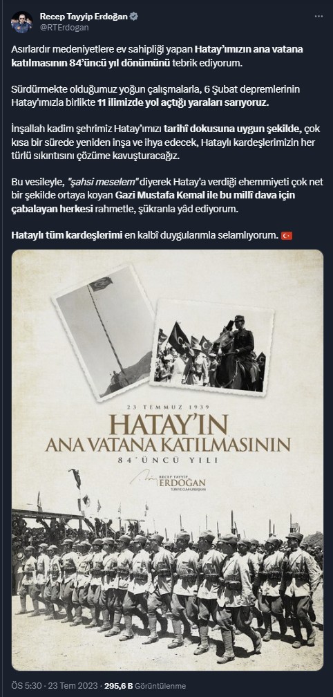 Başkan Erdoğan'dan 'Hatay' paylaşımı