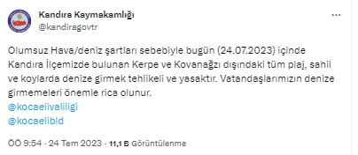 Valilik açıkladı! O ilçede denize girmek yasaklandı