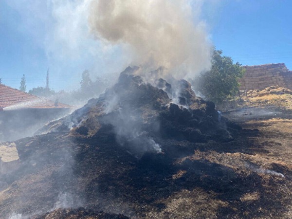 Kuru otları yakmak istedi: 3 bin saman balyası küle döndü
