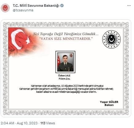 MSB acı haberi duyurdu: 6 askerimiz şehit oldu!