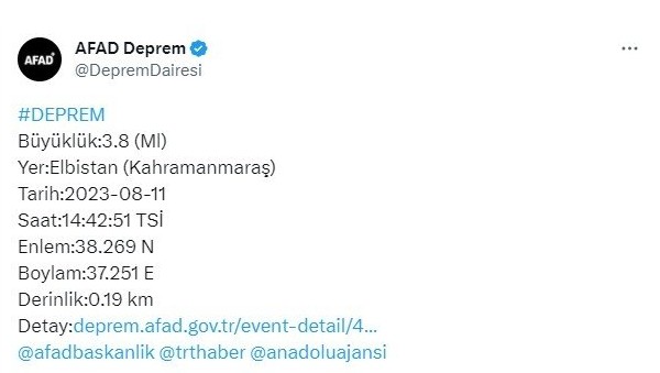 Kahramanmaraş Elbistan'da deprem meydana geldi