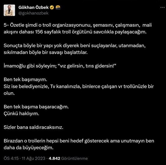 İmamoğlu'nun dava açtığı Gökhan Özbek İBB'nin trol yapılanmasını ifşa etti: Vız gelir, tırıs gidersin...