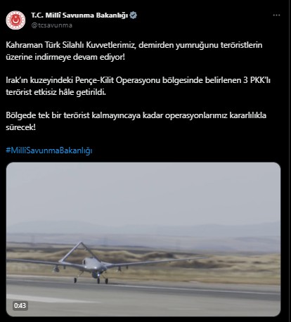 MSB duyurdu! 3 terörist etkisiz hale getirildi