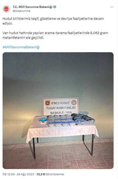 MSB duyurdu! Sınırda 8 kilo 62 gram metamfetamin ele geçirildi