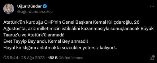 Uğur Dündar'dan Atatürk'ü anmayan Kılıçdaroğlu'na tepki! 'Hayal kırıklığımı anlatmakta sözcükler yetersiz kalıyor'