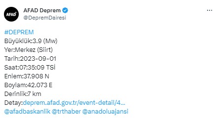 Siirt'te deprem meydana geldi