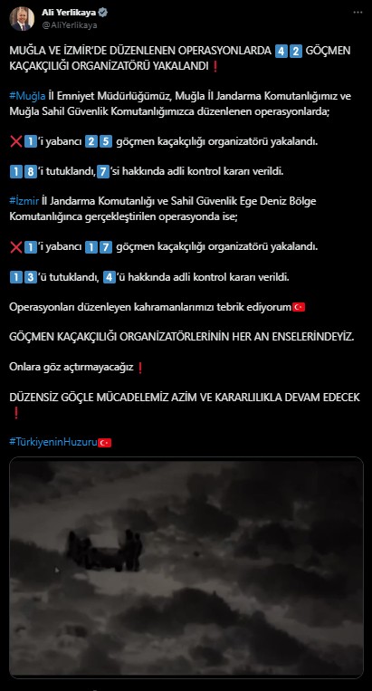 Bakan Yerlikaya duyurdu: 42 göçmen kaçakçısı yakalandı