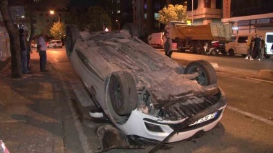 Ümraniye'de Otomobil Takla Atti, Sürücü Olay Yerinden Kaçti