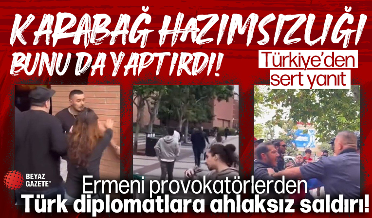Karabağ hazımsızlığı bunu da yaptırdı: Ermeni provokatörlerden Türk diplomatlara ahlaksız saldırı!