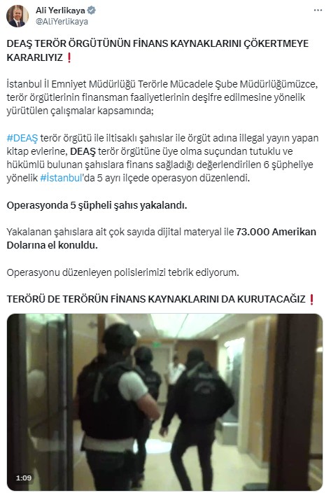 Bakan Yerlikaya duyurdu: İstanbul'da DEAŞ operasyonu!