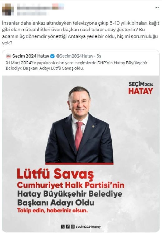 Hataylı depremzedeler CHP'nin Lütfü Savaş kararına tepkili: Bizimle dalga mı geçiyorsunuz...