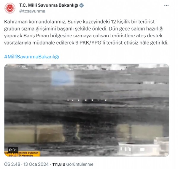 Barış Pınarı bölgesine sızma girişimi önlendi: 9 PKK/YPG'li terörist etkisiz hale getirildi