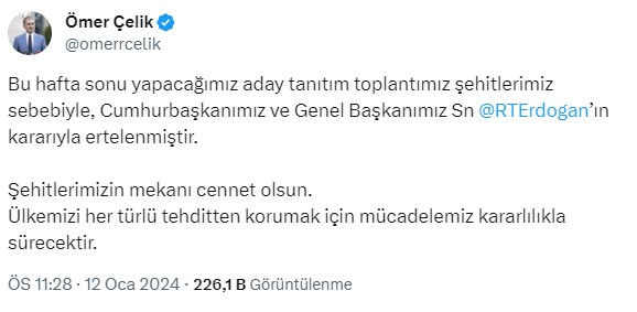 AK Parti aday tanıtım toplantısını erteledi