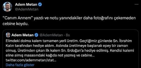 Cumhurbaşkanı Erdoğan’ın kalem anısı duygulandırdı...