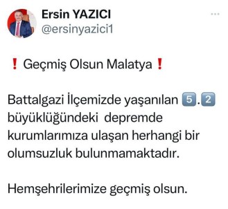 Malatya Valisi Yazici Açiklamasi 'Depremde Herhangi Bir Olumsuzluk Yok'
