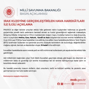 MSB Açiklamasi 'Kuzey Irak'ta Bölücü Terör Örgütü Tarafindan Kullanilan 15 Hedef Imha Edildi'