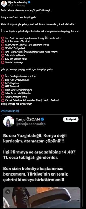 CHP'li Tanju Özcan'ın 'çöp provokasyonuna' Başkan Altay'dan tokat gibi cevap: Konya size 5 numara büyük gelir