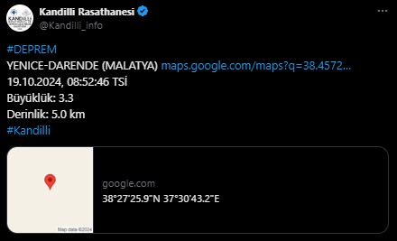 Malatya'da deprem! Kandilli Rasathanesi duyurdu