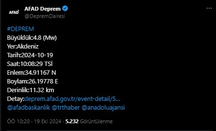4.8 şiddetinde deprem! AFAD açıkladı