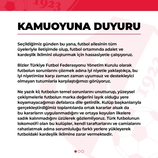 TFF'den kamuoyuna duyuru!