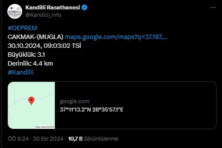 Muğla'da deprem! Kandilli verileri açıkladı
