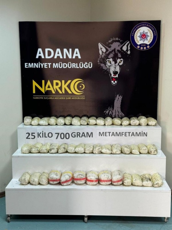 Adana'da lastikten 25 kilo 700 gram metamfetamin çıktı