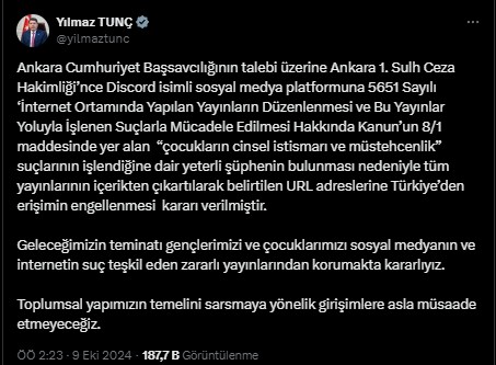 Discord'a erişim engeli getirildi! Bakan Tunç açıkladı