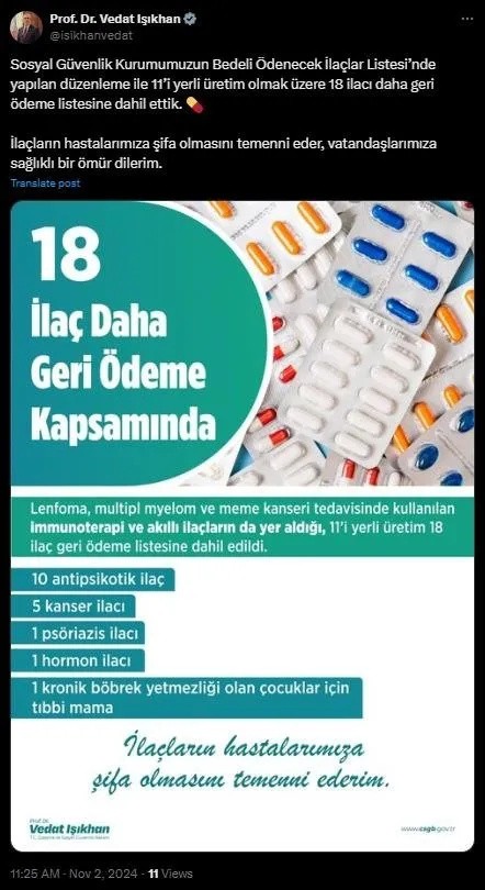 Bakan açıkladı! 18 ilaç daha listeye eklendi