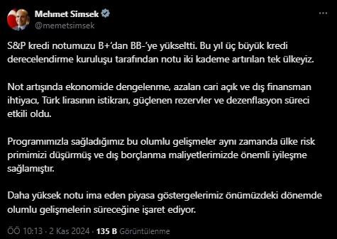 Programa güven artıyor! Bakan Şimşek açıkladı: Notu iki kademe artırılan tek ülkeyiz