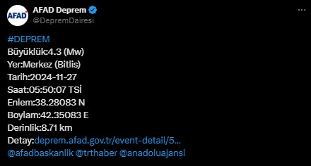 Bitlis'te deprem! AFAD duyurdu
